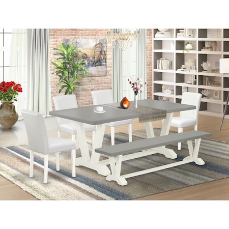 East West Furniture 6 Piece V-Style Modern Dining Set - Linen White V097AB264-6